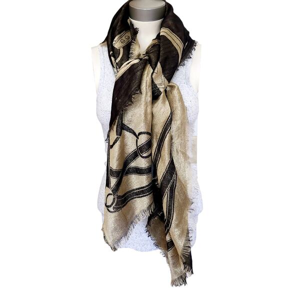 RALPH LAUREN PURPLE LABEL cashmere wool signature scarf wrap shawl black gold - Picture 12 of 12